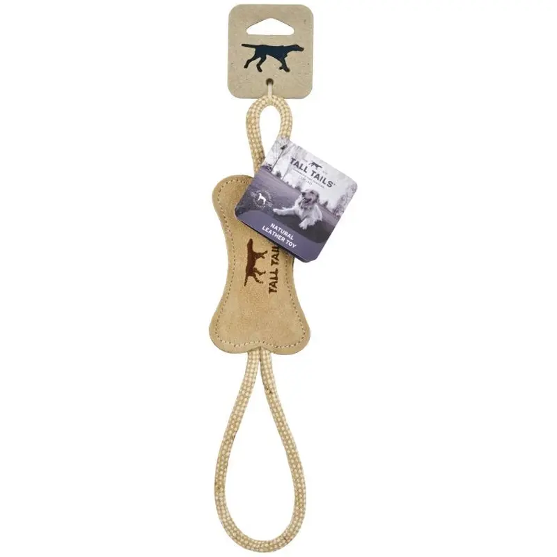 Tall Tails 88215620 Leather Dog Bone Tug Toy  Natural - 16 in.