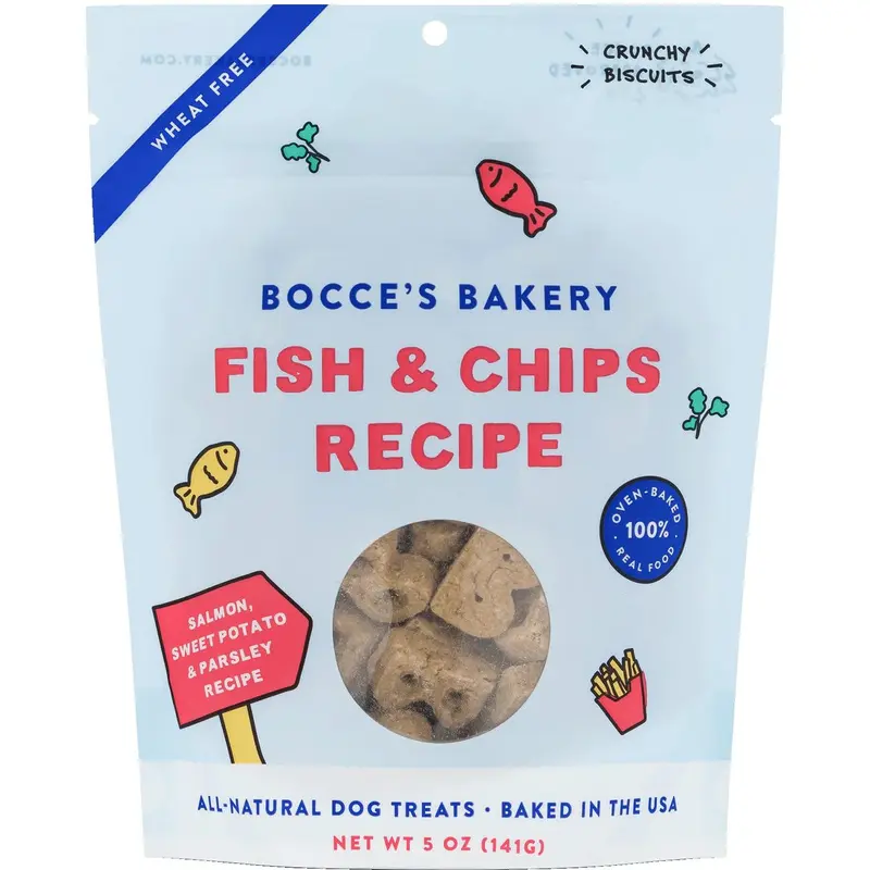 Bocce's Bakery Fish & Chips Biscuits Crunchy Dog Treats 5oz