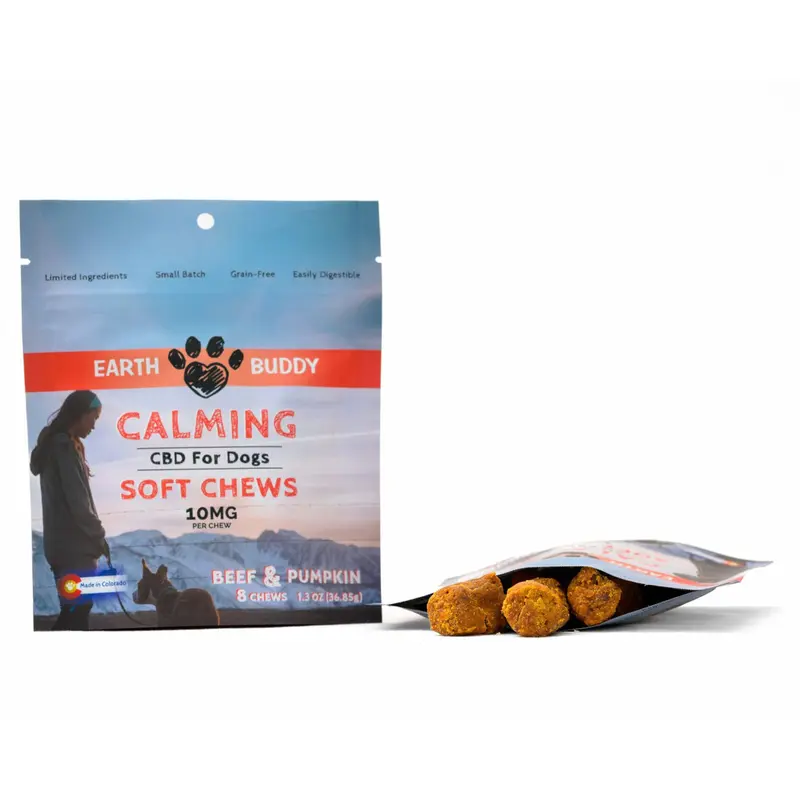 Earth Buddy CBD Calming Chews for Dogs  Beef & Pumpkin  10mg - 8 Soft Chews