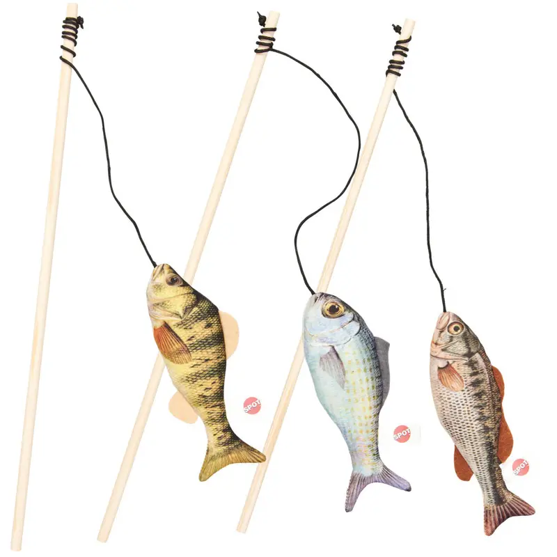 Spot Ethical Pet Cat Toy Fanatic Fish Teaser Wand 15In Assorted