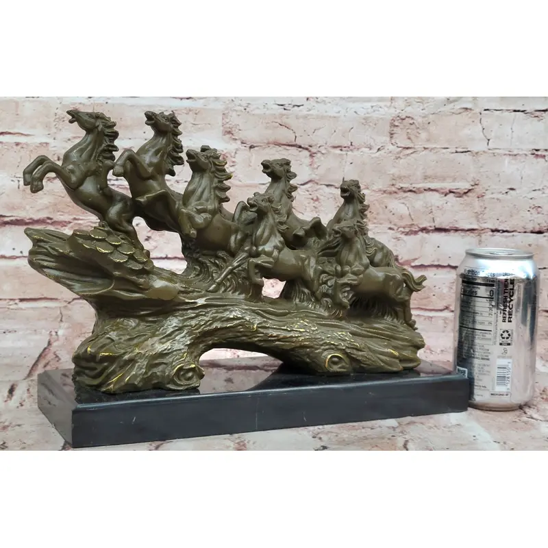 Eight Galloping Horses Bronze Sculpture on Marble Base Signed M. Lopez