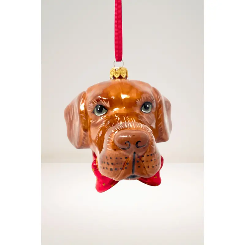 Chocolate Labrador Glass Christmas Ornament