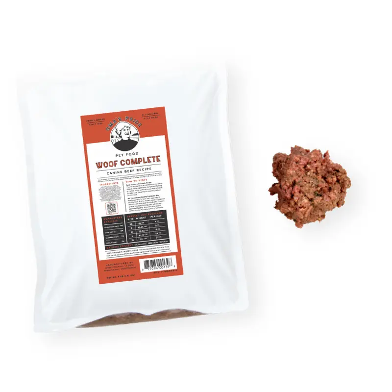 Oma's Pride Woof Complete Dog Food Recipie 1lb Beef