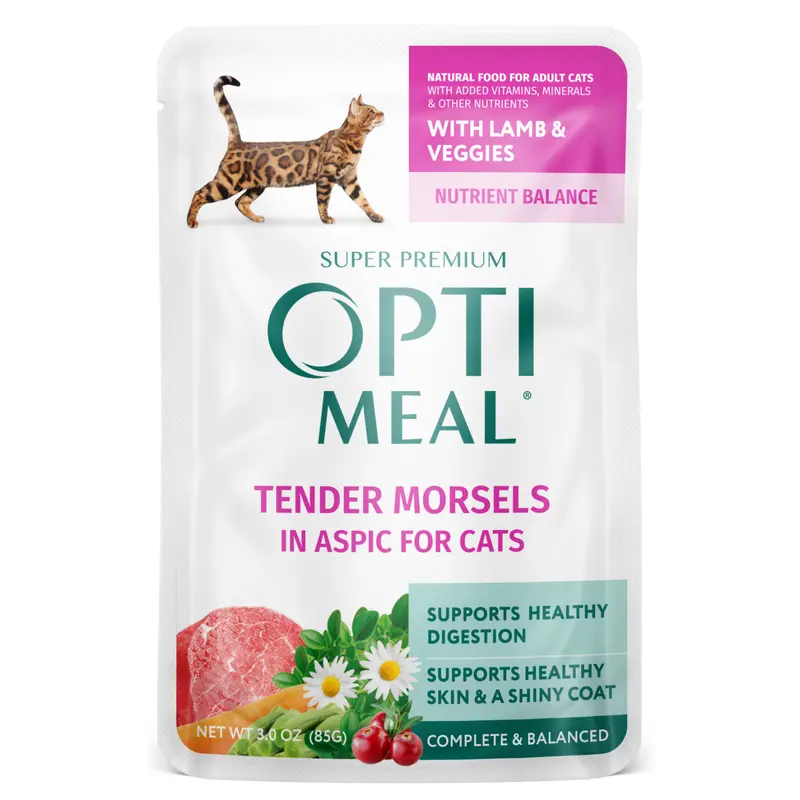 Optimeal Tender Morsels 3oz Grain Free Cat Pouch Lamb Veggies