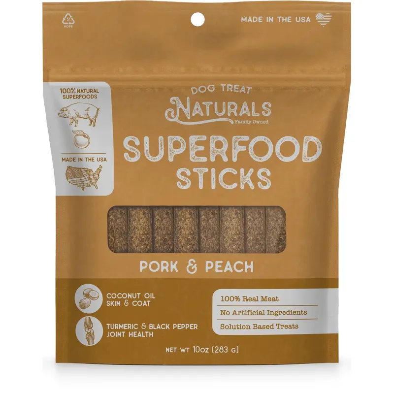 Dog Treat Naturals Superfood Sticks, Pork & Peach Dog Treats (10oz)