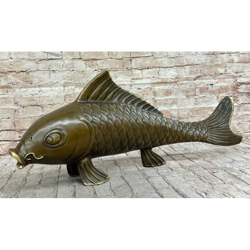 Hot Cast Bronze Metal Koi Carp Chinese Fish Sculpture Figure Signed Original Art