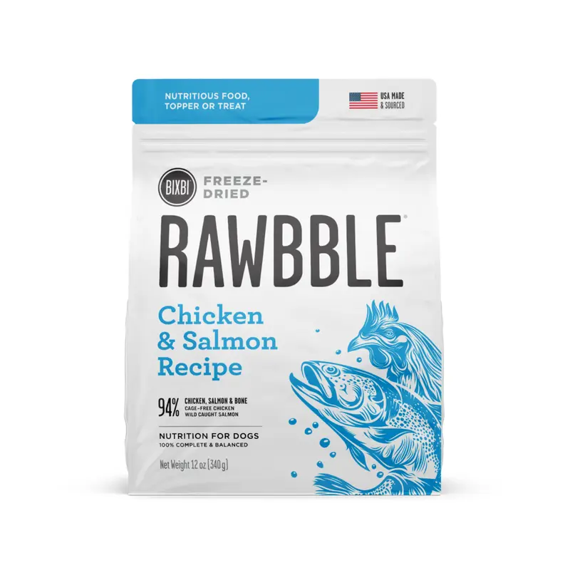 Bixbi Rawbble Freeze Dried Grain Free Chicken Salmon Recipe for Dogs 12oz