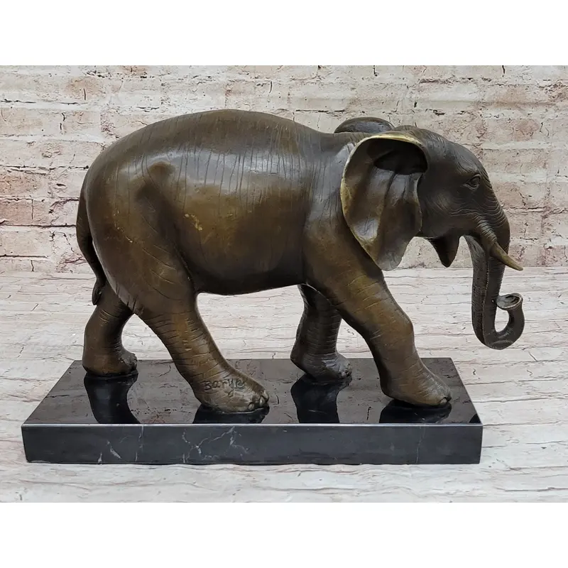 Elephant Bronze Sculpture Statue on Marble base - Antoine Barye Reproduction Art