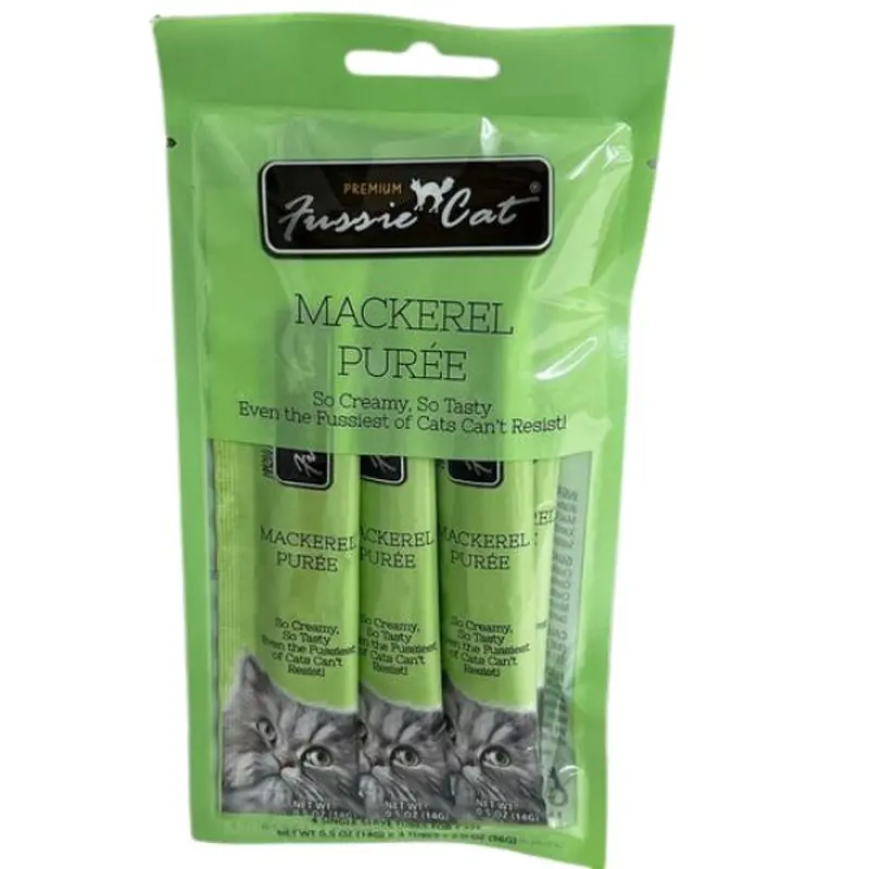 Fussie Cat Mackerel Puree Lickable Cat Treats 4 Pk