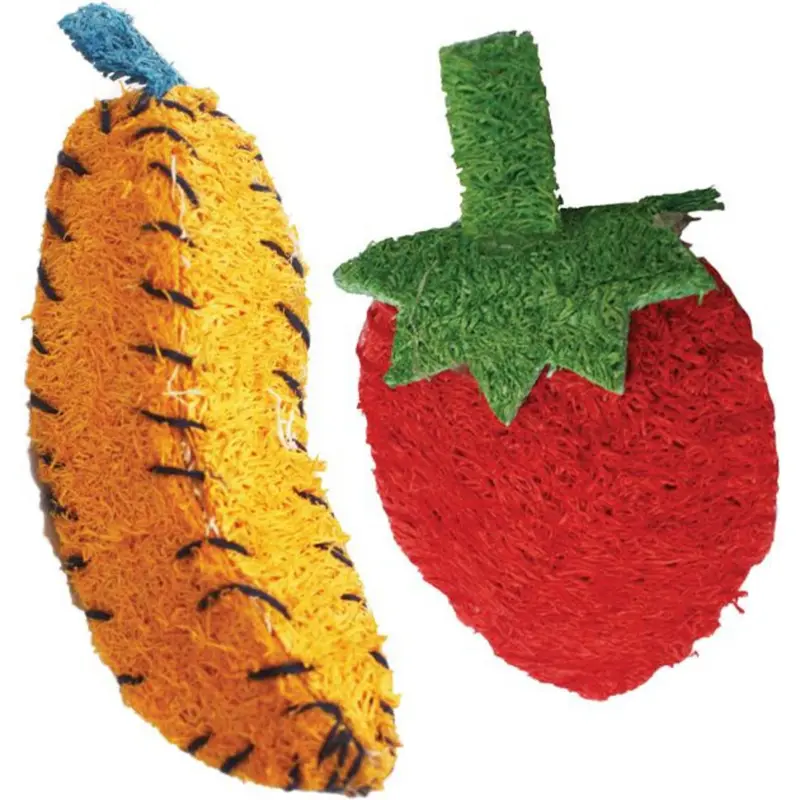 A & E Nibbles Loofah Banana & Strawberry Small Animal Toy
