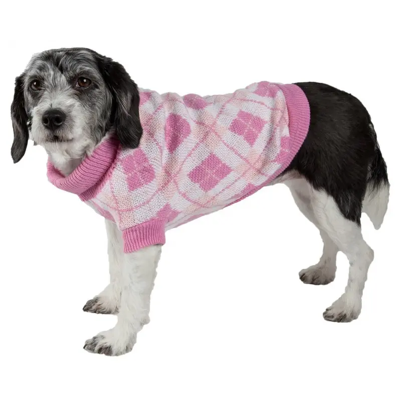 Pet Life Pink Argyle Knitted Dog Sweater