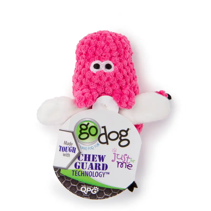 goDog Checkers Flying Pig Just for Me Durable Plush Squeaker Dog Toy Mini Pink