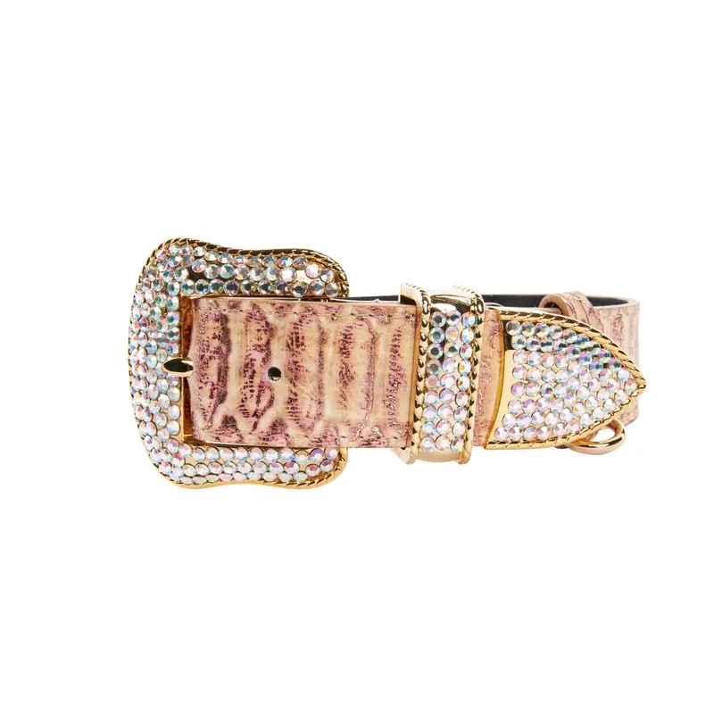 Embossed Snake Italian Leather Collar/Swarovski Crystal Buckle
