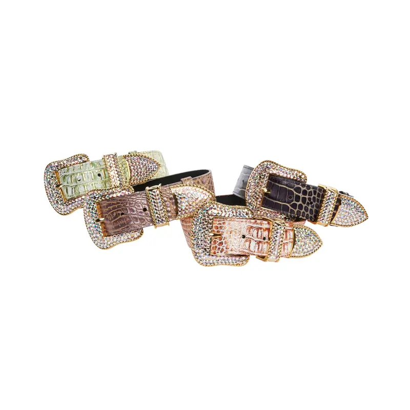 Embossed Croc Italian Leather/Swarovski Crystals Collars. Set Of 4