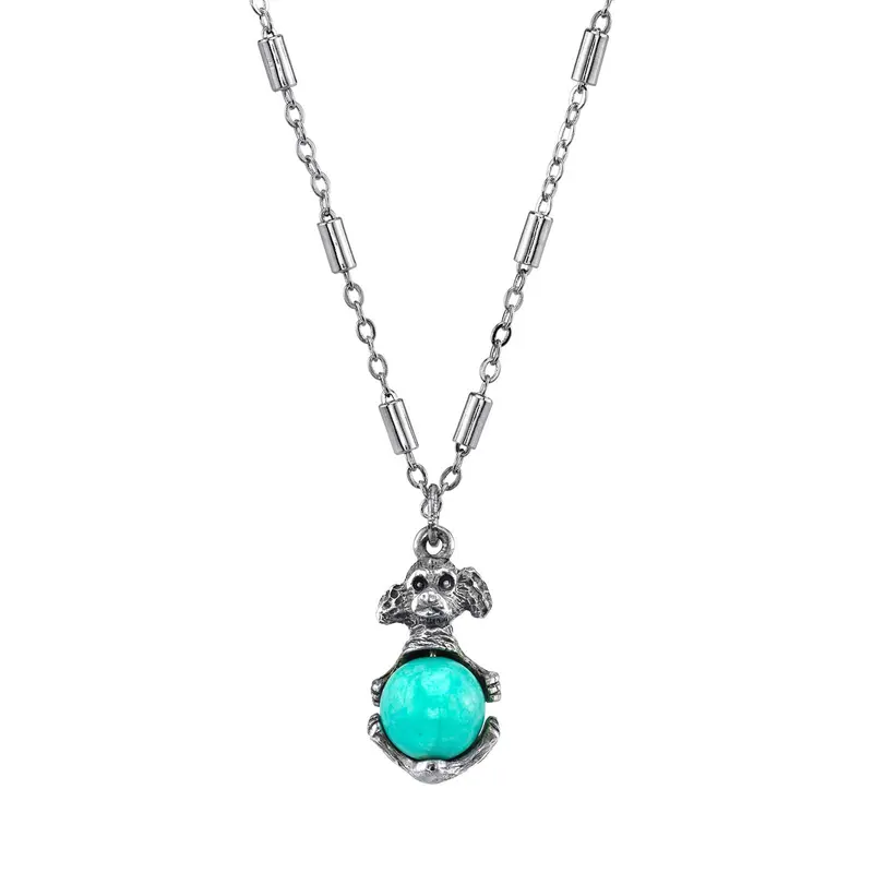 1928 Jewelry Pewter Round Gemstone Puppy Dog Necklace 16" + 3" Extender