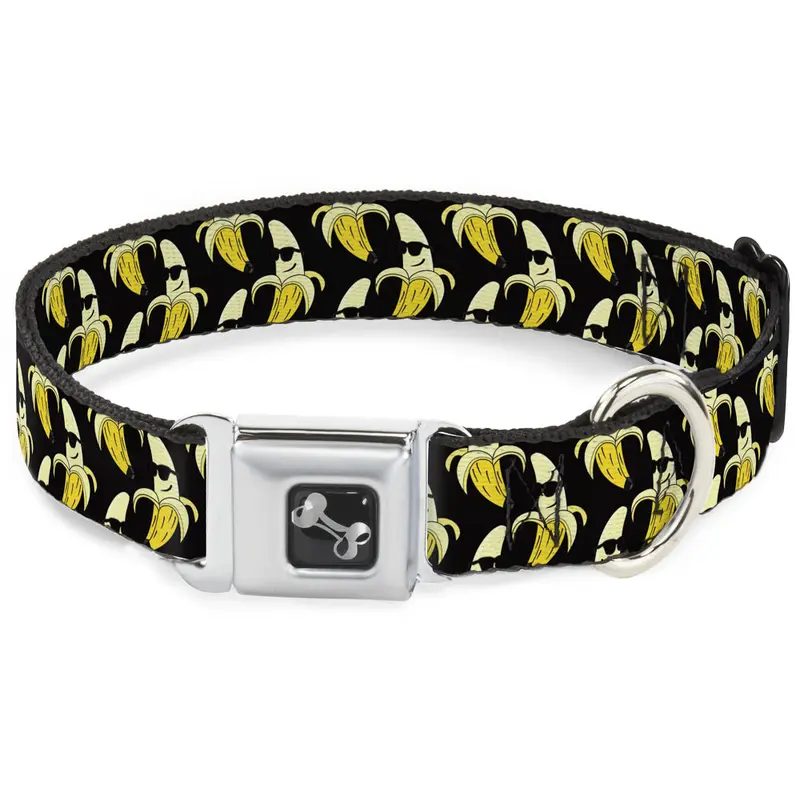 Dog Bone Seatbelt Buckle Collar - Banana Peeled w/Sunglasses Black/Yellow