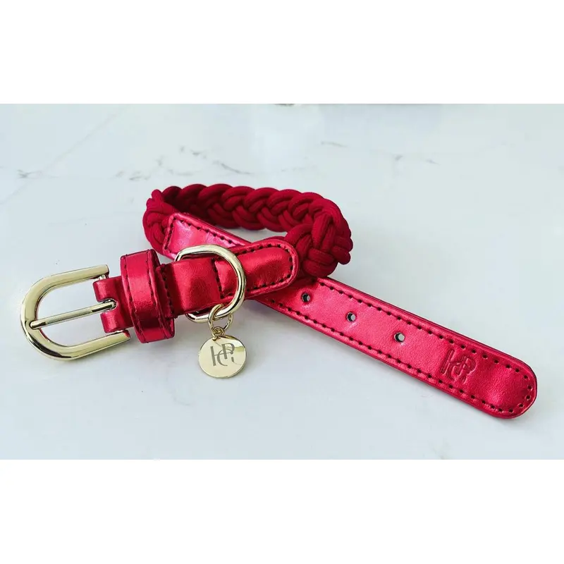 Dog Collar Ruby Red Plaited