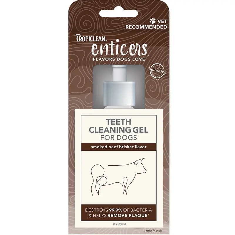 Tropiclean Enticers Teeth Cleaning Gel for Dogs Smoked Beef Brisket Flavor 4oz