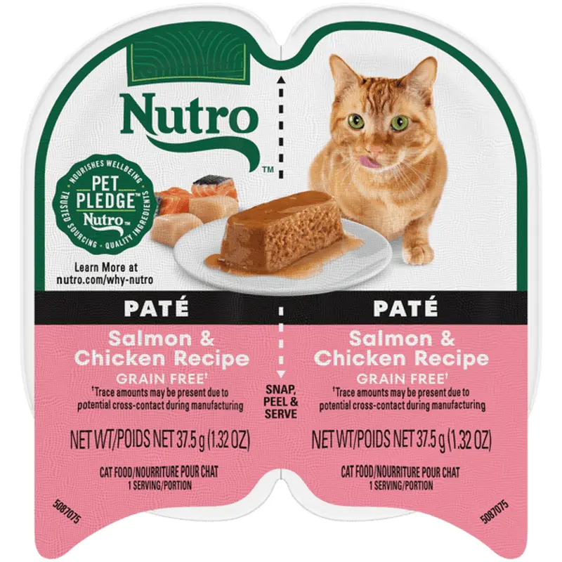 Nutro Wet Cat Food 2.6oz portion cup Salmon & Chicken Recipe Pat