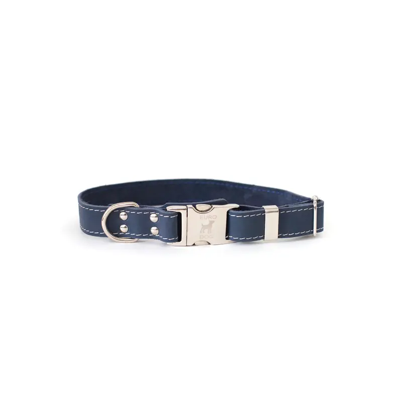 Bestseller Quick-Release Blue Jeans Leather Dog Collar with Metal Buckle