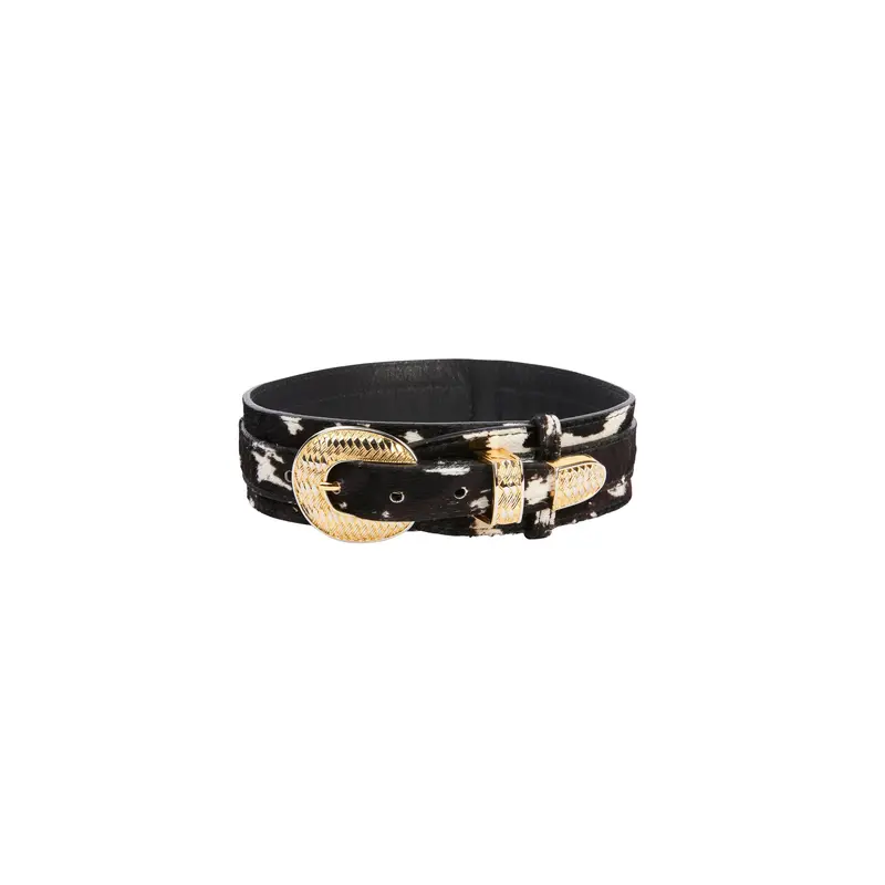 Brown, White, Black Hair On Hide Italian Leather Collar With 3 Piece Italian Hardware