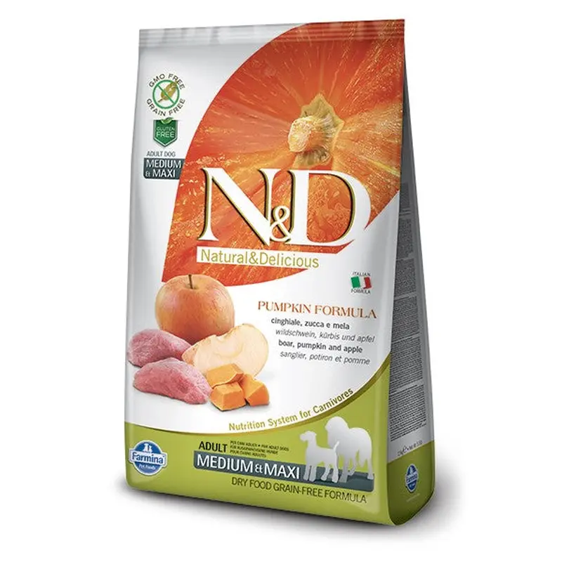 Farmina N&D Pumpkin Grain Free Dry Dog Food - Boar & Apple, Medium/Maxi Kibble - 5.5lb