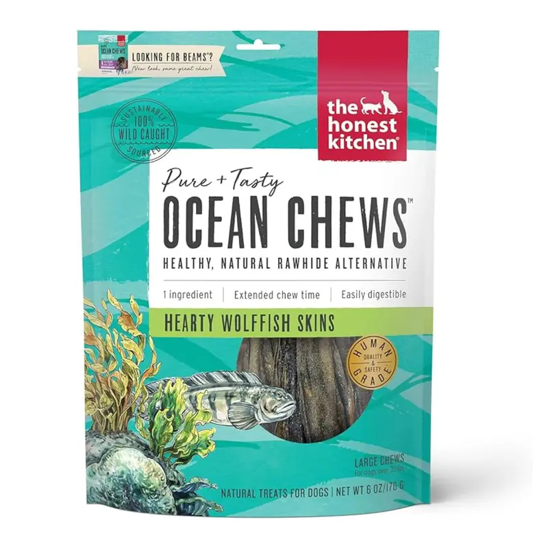 The Honest Kitchen Beams Ocean Chews Wolffish Skins Dog Treats  - 6.5oz Pouch