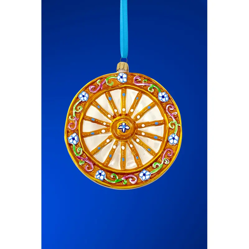 Sicilian Carretto Wheel Polish Glass Ornament (Yellow)