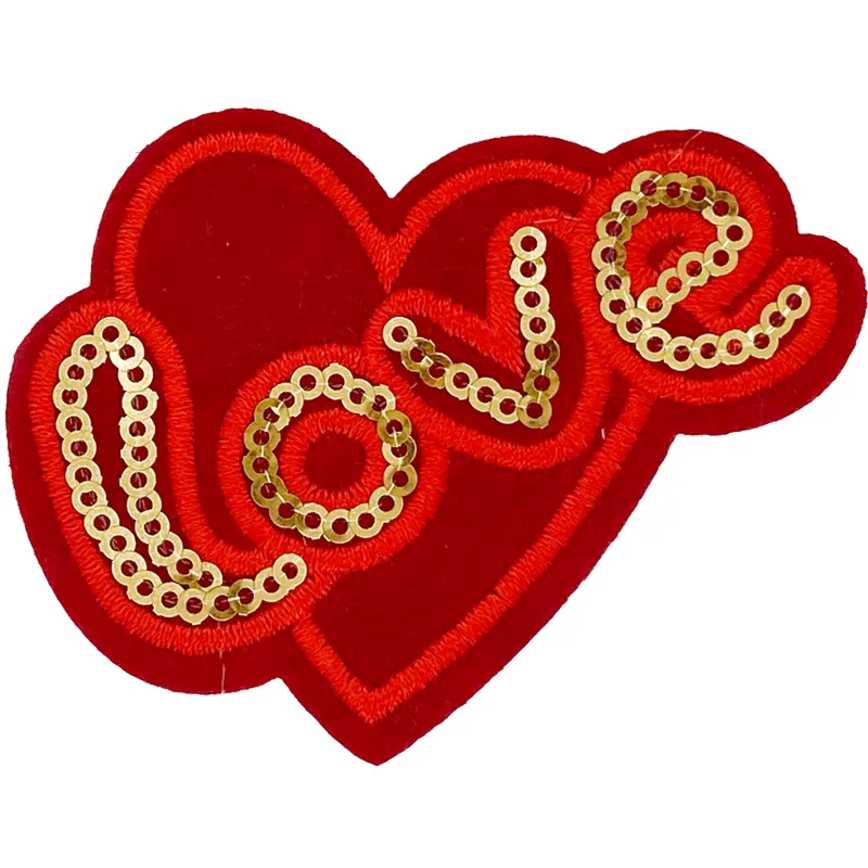 Red & Gold Sequin Love Heart - Patch