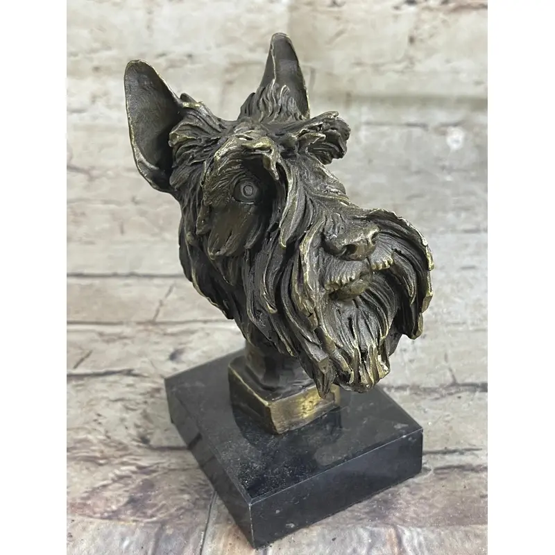 100% Solid Bronze Schnauzer Scottish Terrier Dog Animal Bookend Sculpture Figurine