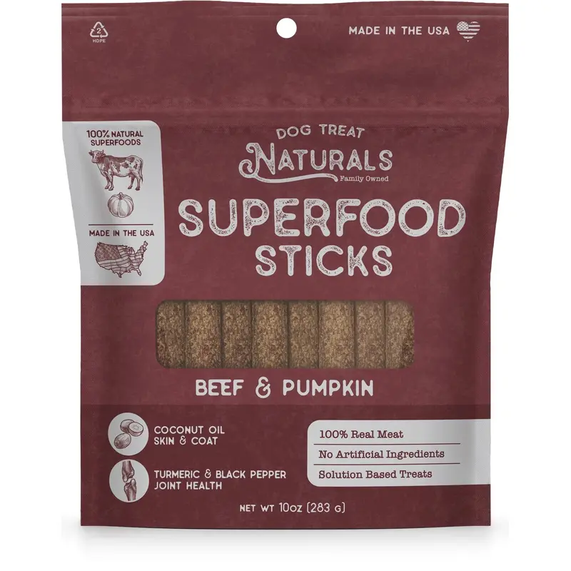 Dog Treat Naturals Superfood Sticks, Beef & Pumpkin Dog Treats (10oz)